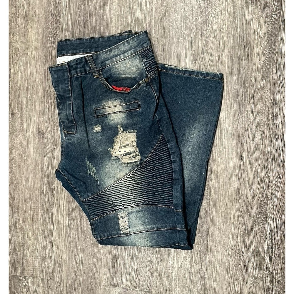 Biepa Jeans Mens‎ Size 42x31 Distressed Grafitti Moto Bike Patches Paris Grunge - Picture 7 of 7